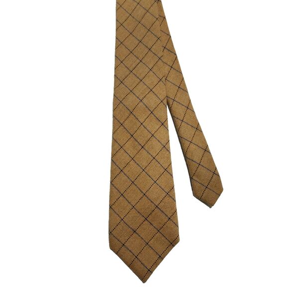 Lands' End Other - Lands' End Mens 100% Cashmere Tie Beige Brown Blue Plaid Long Handsewn in USA